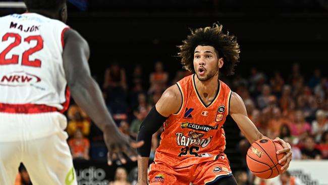 Keanu Pinder of the Taipans in action during the round two NBL match between Cairns Taipans and Perth Wildcats at Cairns Convention Centre. Picture: Emily Barker/Getty Images