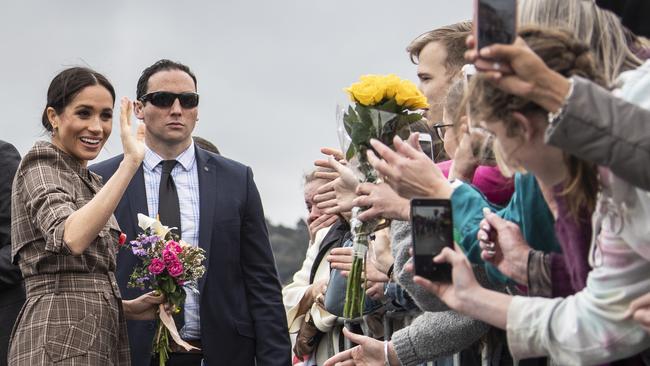 The Duchess of Sussex was greeted by crowds in New Zealand this week, in contrast to her campervan trip around the country in 2014. Picture: AAP/Rosa Woods