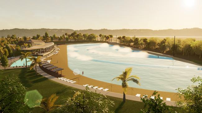 Renders of Surf Parks Australia's wave pool project at Glass House Mountains.