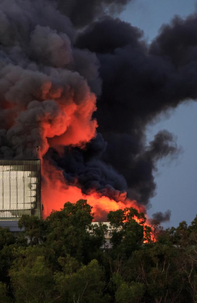 The raging fire at the Thomas Foods International facility outside Murray Bridge. Picture: Leanne Walding Photography