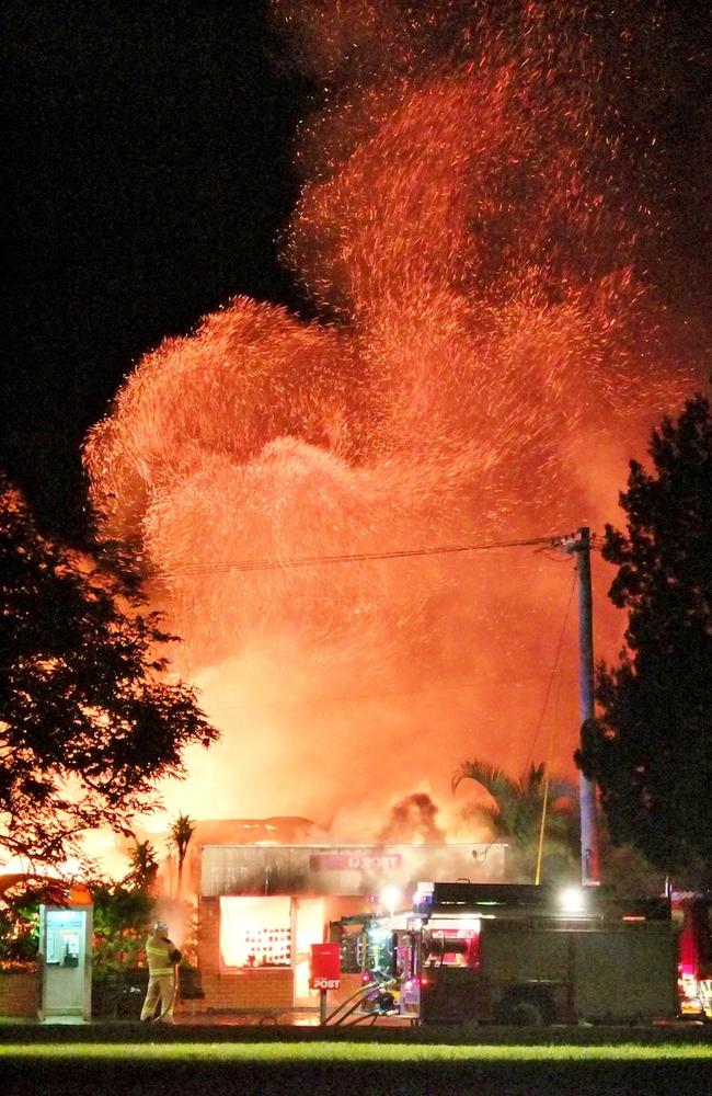 Fire razes the Dunwich Post Office in 2012. Picture: AAP