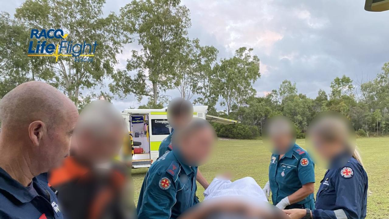 RACQ LifeFlight Rescue crews airlifted a male patient to hospital after he crashed his motorbike at Rainbow Beach. Picture: LifeFlight