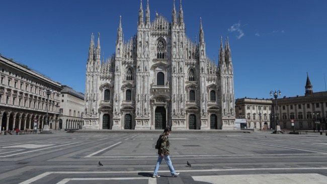 The usually bustling Duomo in Milan during the COVID-19 lockdown in April 2020. Picture: Getty Images