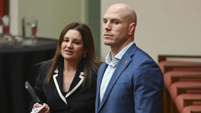 Senator Jacqui Lambie and Senator David Pocock in parliament during the Senate’s Question Time. Picture: Martin Ollman