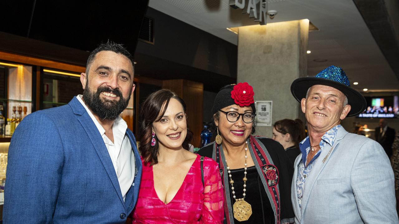 Designers featured on the Ready to Wear runway Patrick and Kristy Carroll (left) of Glam Cartel with Mia and Norman Muntelivit of PN The Label at the Toowoomba Fashion Festival at The Armitage Centre, Saturday, March 16, 2024. Picture: Kevin Farmer