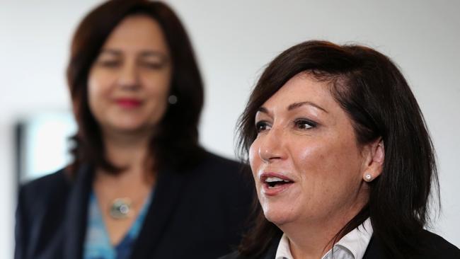 Minister Leeanne Enoch, right, with Premier Annastacia Palaszczuk. Picture: Jono Searle.