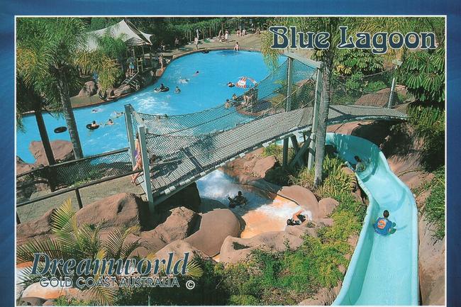 A postcard from the 1980s showing Dreamworld's Blue Lagoon attraction. Picture: Supplied