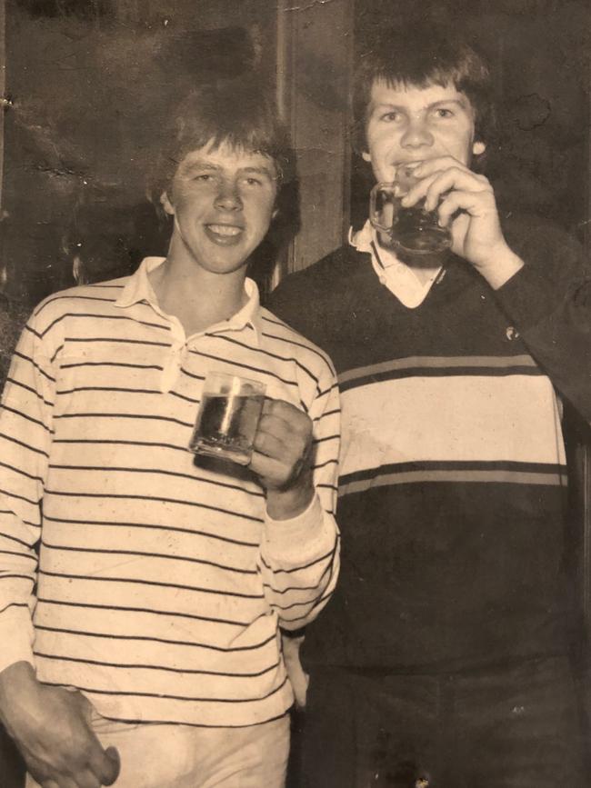 Danny Quinlan and cousin and best mate Danny Frawley enjoy a drink together in the early days.