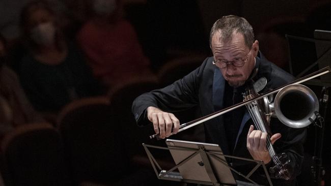 Richard Tognetti performing on the horn violin. Picture: Nic Walker