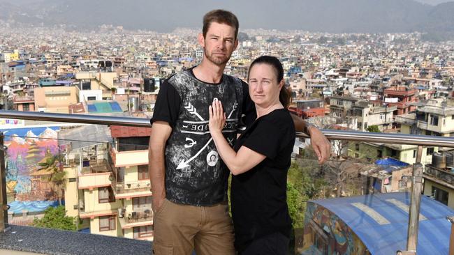 Brook and Jody Hutton on the roof of the Moonlight Hotel in Thamel, Kathmandu. Picture: Brad Fleet