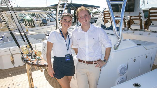 Lilly harris and Cas Lyone at the Sanctuary Cove Boat Show. Picture: Glenn Campbell