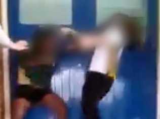 A still from footage of a fight at a Queensland high school. Picture: Contributed Facebook / North Coa