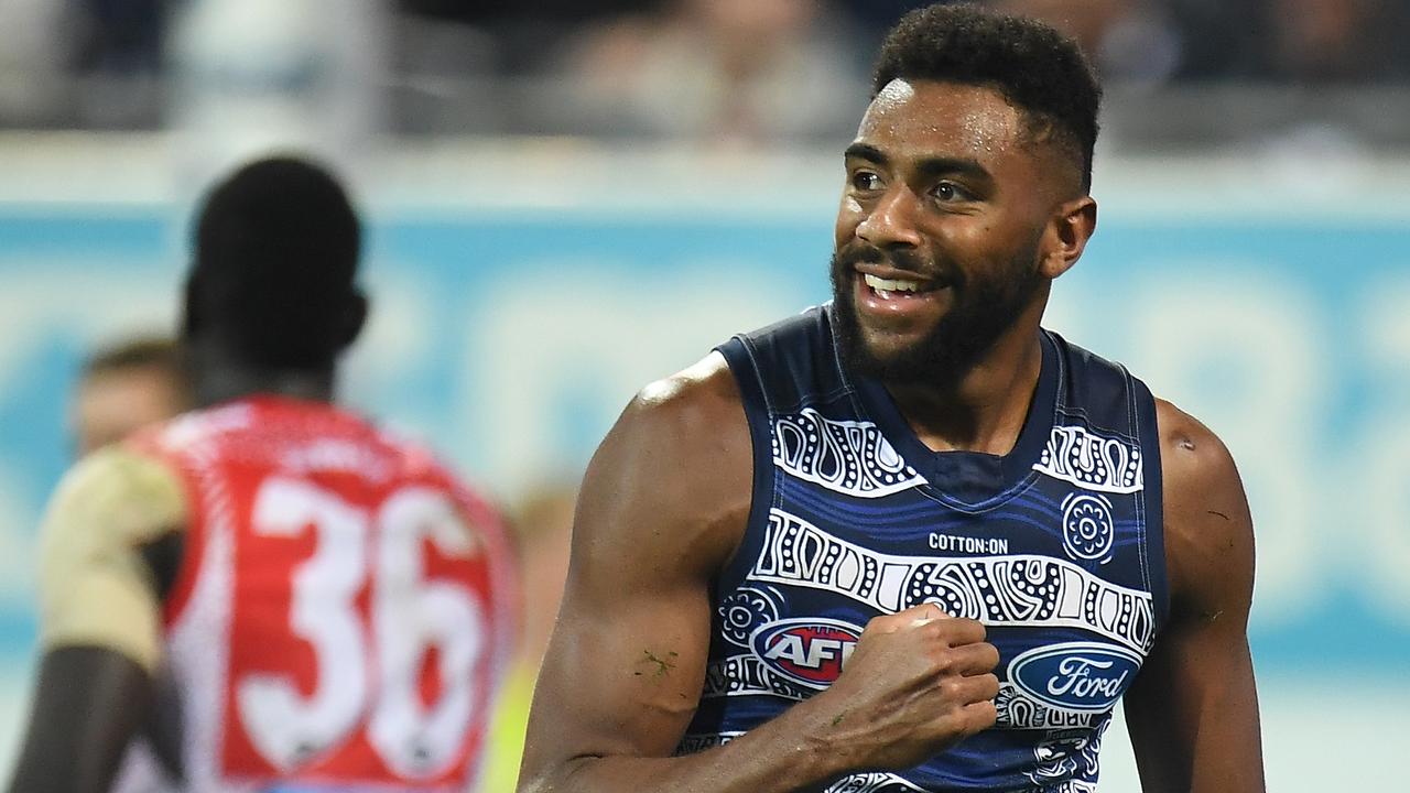 Esava Ratugolea has the forward-ruck tole sewn up at Geelong. Picture: AAP