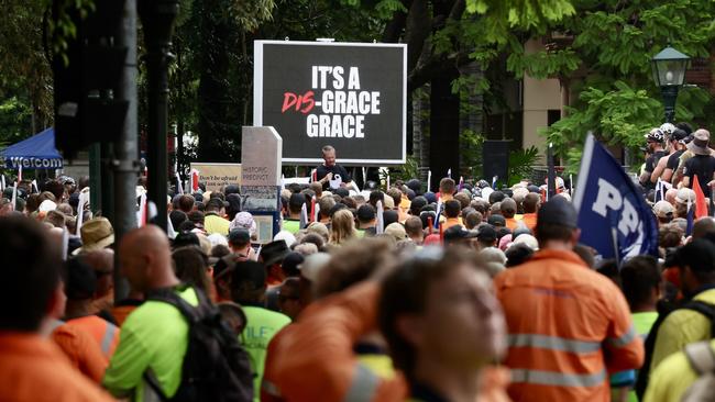 A CFMEU protest march in honour of Cross River Rail Worker Daniel Talolua Sa'u, who died from heat stress in December., Picture: Liam Kidston