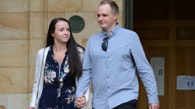 Emily Walker and Jason Lees outside the Adelaide Magistrates Court in February 2021. Picture: NCA NewsWire / Brenton Edwards