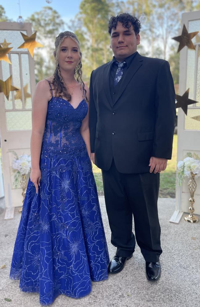 Lacey Smith and Kye Lothian-Absalom arrive at the 2024 Gympie State High School graduation formal.