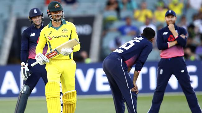 Marcus Stoinis gives a wry smile after he sends one to the boundary. Picture: Sarah Reed