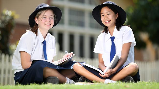 Brisbane Girls Grammar School students Lily Smith 13 and Olivia Choo 12. Photo: Peter Wallis