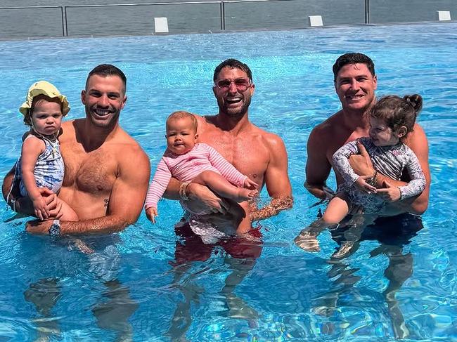 James Tedesco, Paul Fisher and Mitchell Moses with their daughters. Picture: Instagram