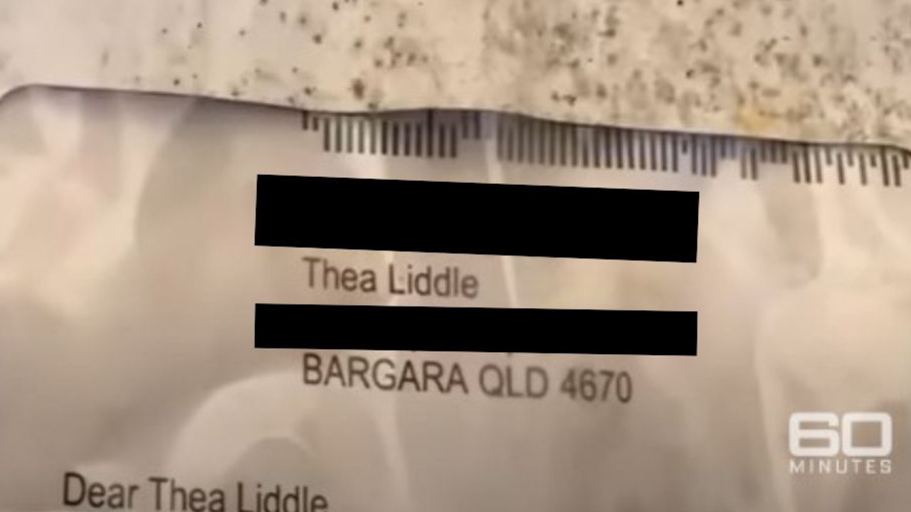 A letter addressed to Thea Liddle was found in an abandoned house in Nimbin after a tip-off on the looking4theo.com website suggested Theo Hayez met with drug dealers who moved his belongings to the residence. Source: 6o Minutes