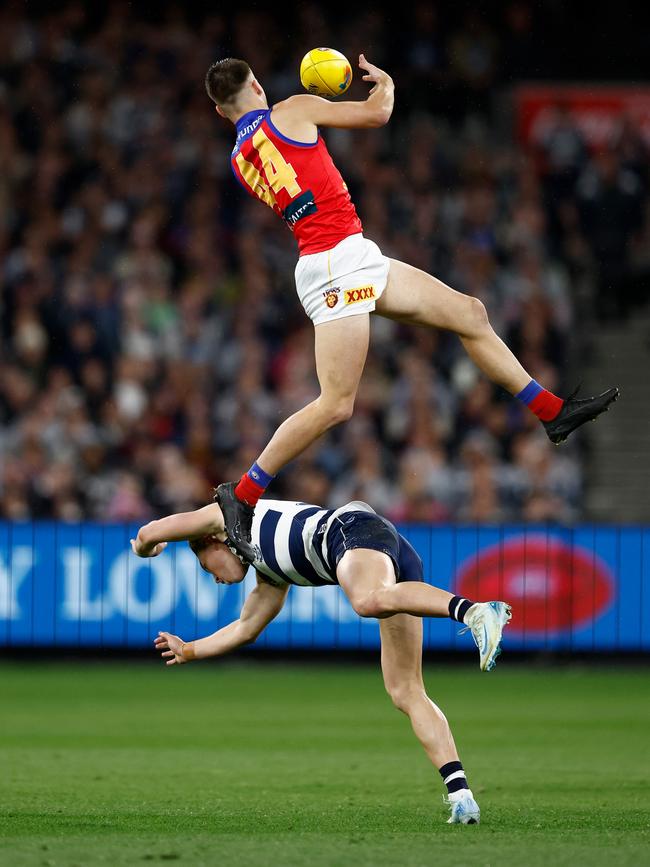 Darcy Wilmot rises to mark against Geelong.