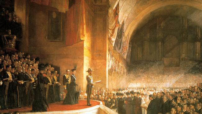 Opening of the First Federal Parliament of the Commonwealth of Australia by HRH The Duke of Cornwall and York (Later King Feorge V), May 9, 1901, by Tom Roberts (1903).