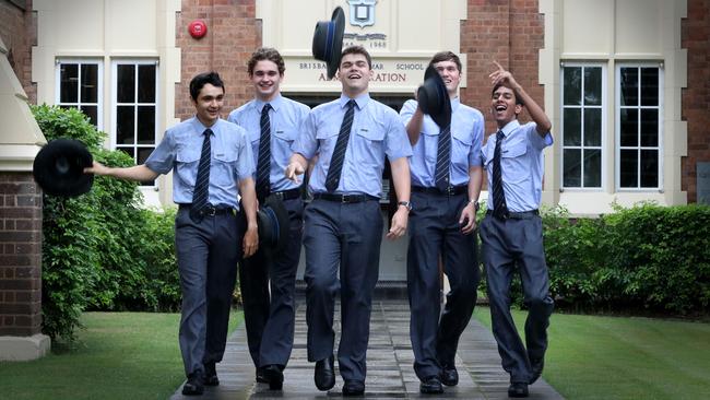 Brisbane Grammar School was again a top performer - students Hugo Gandhi, Flynn Boorer, Lewis Luck, Tom Dickson and Rishi Goel. Photo: Jamie Hanson