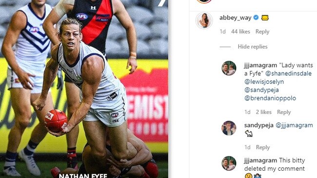 A screenshot of a 7AFL post where Abbey Way was trolled, despite being a sports journalist.