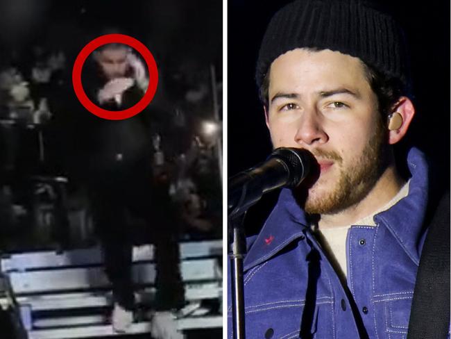 Nick Jonas was filmed fleeing the stage in Prague after a security scare.