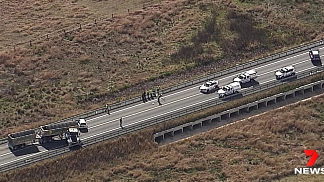 The scene of what’s believed to be a fatal truck crash at Beaudesert. Photo: 7 News Gold Coast