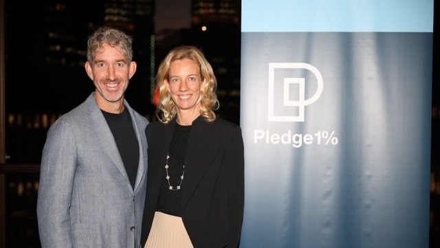 Scott Farquhar, with his wife Kim Jackson, says he can now spend time at Pledge 1% after stepping down as Atlassian co-chief executive last year.