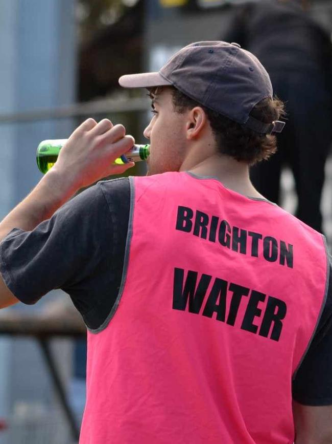 A Brighton Football Club player and water boy have been suspended one week each by the Adelaide Footy League for drinking a beer on the field during a match. Picture: Supplied.