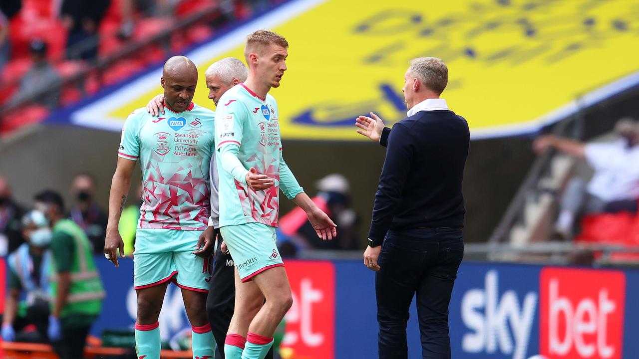 Swansea’s Jay Fulton was sent off as Brentford were promoted to the Premier League for the first time in 74 years.