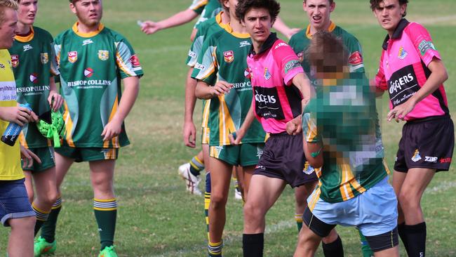 A brawl during a junior rugby league match between Wyong and Lakes United. The Wyong player attacks the referee and his captain.