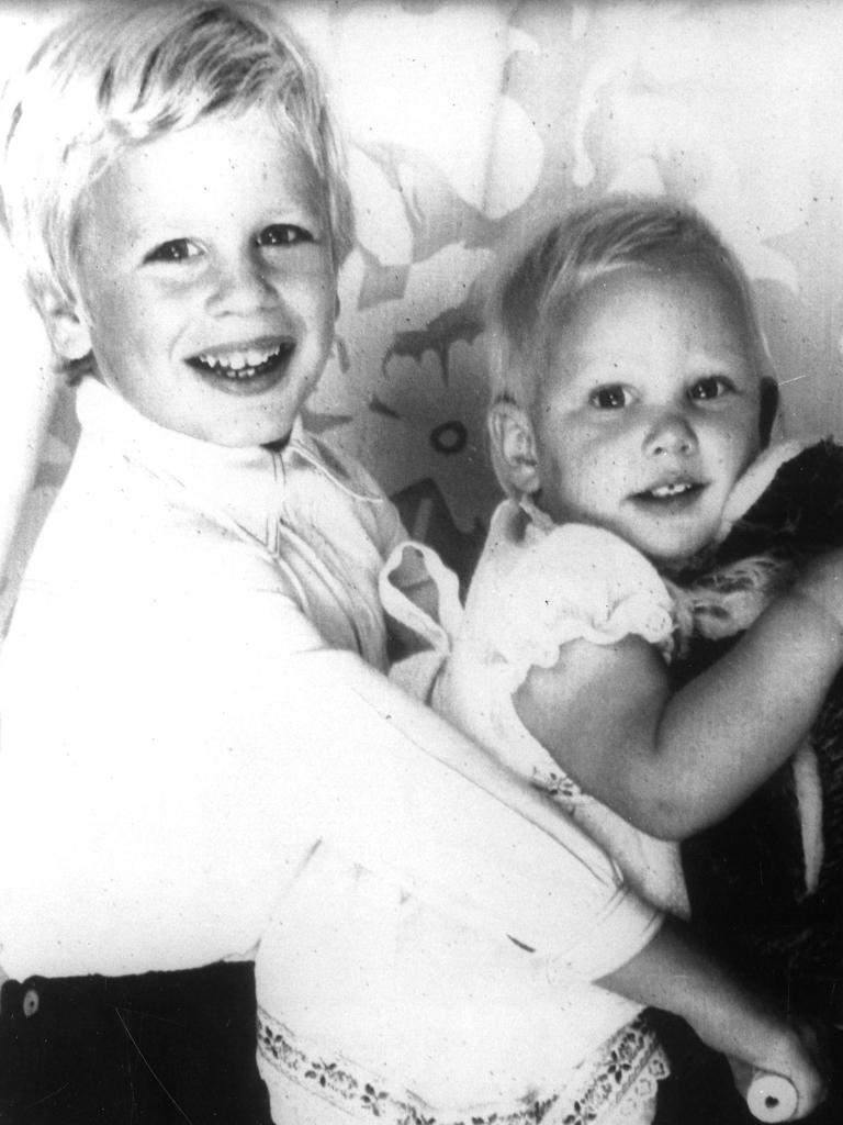 Peter Phillips (l) son of Princess Anne and Captain Mark Phillips, with his sister Zara in 1982. Picture: Supplied