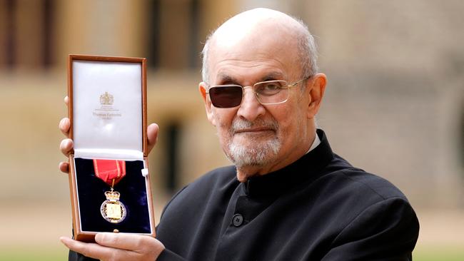 British author Salman Rushdie with his Order of the Companions of Honour medal in 2023. Picture: AFP