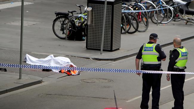 The scene after Hassan Khalif Shire Ali’s atack. Picture: Stuart McEvoy/The Australian.