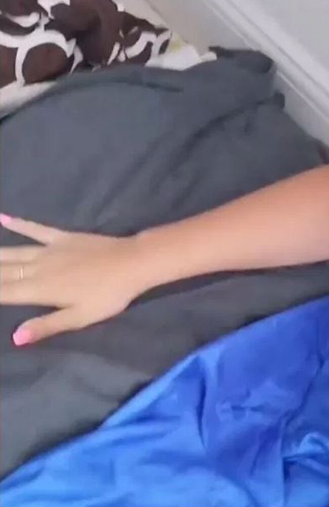 The bed hadn’t been cleaned, so she used a jumper and a sleeping bag liner.