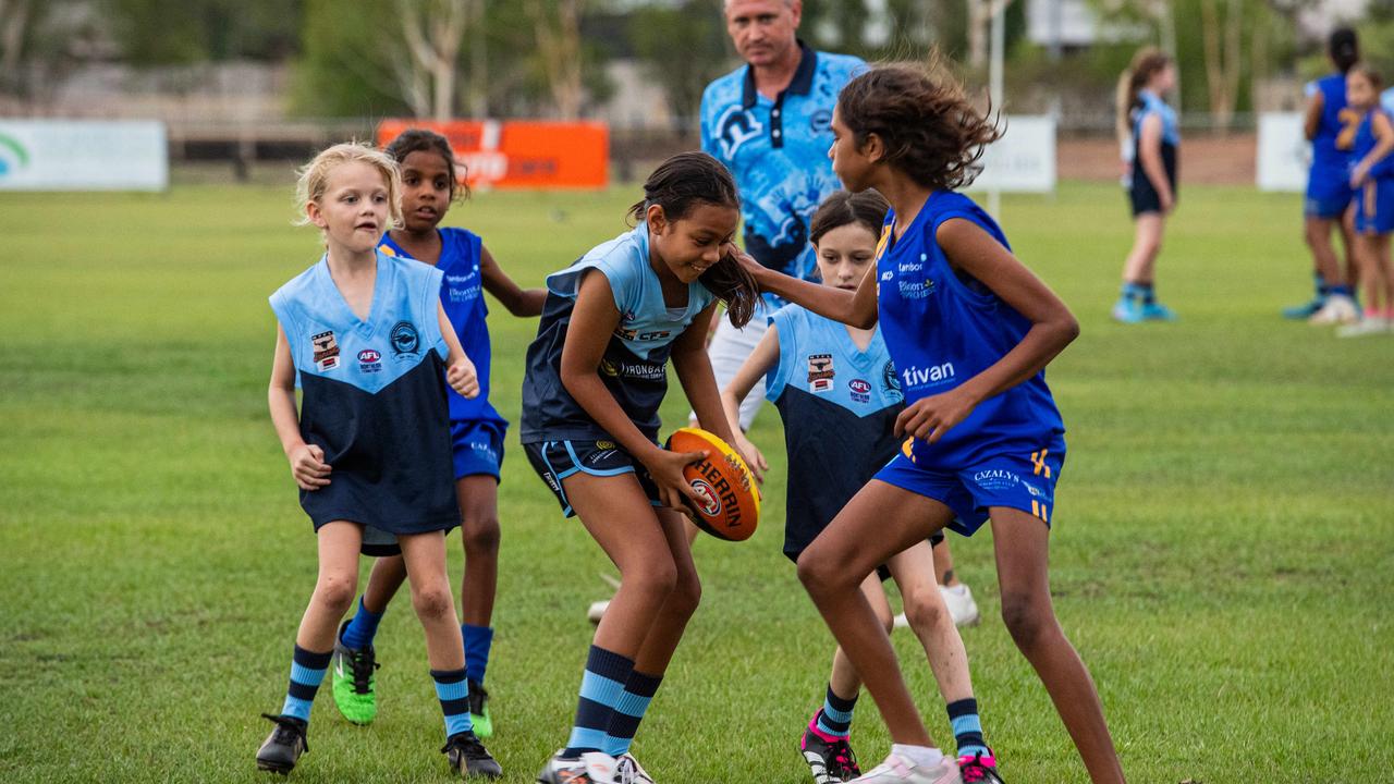 Under-10s compete in the first Darwin Buffaloes NTFL home game against Wanderers at Woodroffe Oval. Picture: Pema Tamang Pakhrin