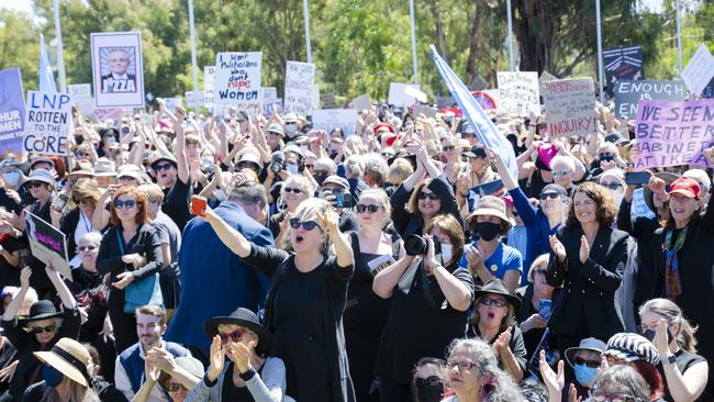 Protesters at the women’s March 4 Justice rally on March 15 in Canberra. Picture: Getty Images)