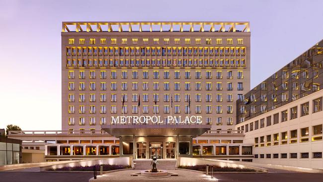 Five-star luxury ... The Metropol Palace Hotel in Belgrade. Armed police stormed the lobby, entering through the front of the hotel from the right hand side of the driveway