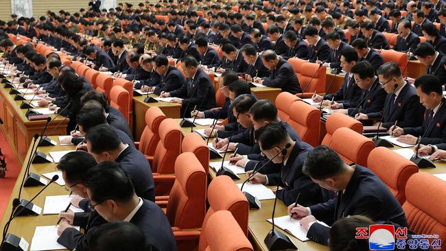 The meeting of the central committee of the Workers’ Party of Korea opens in Pyongyang. Picture: Korean Central News Agency via AFP