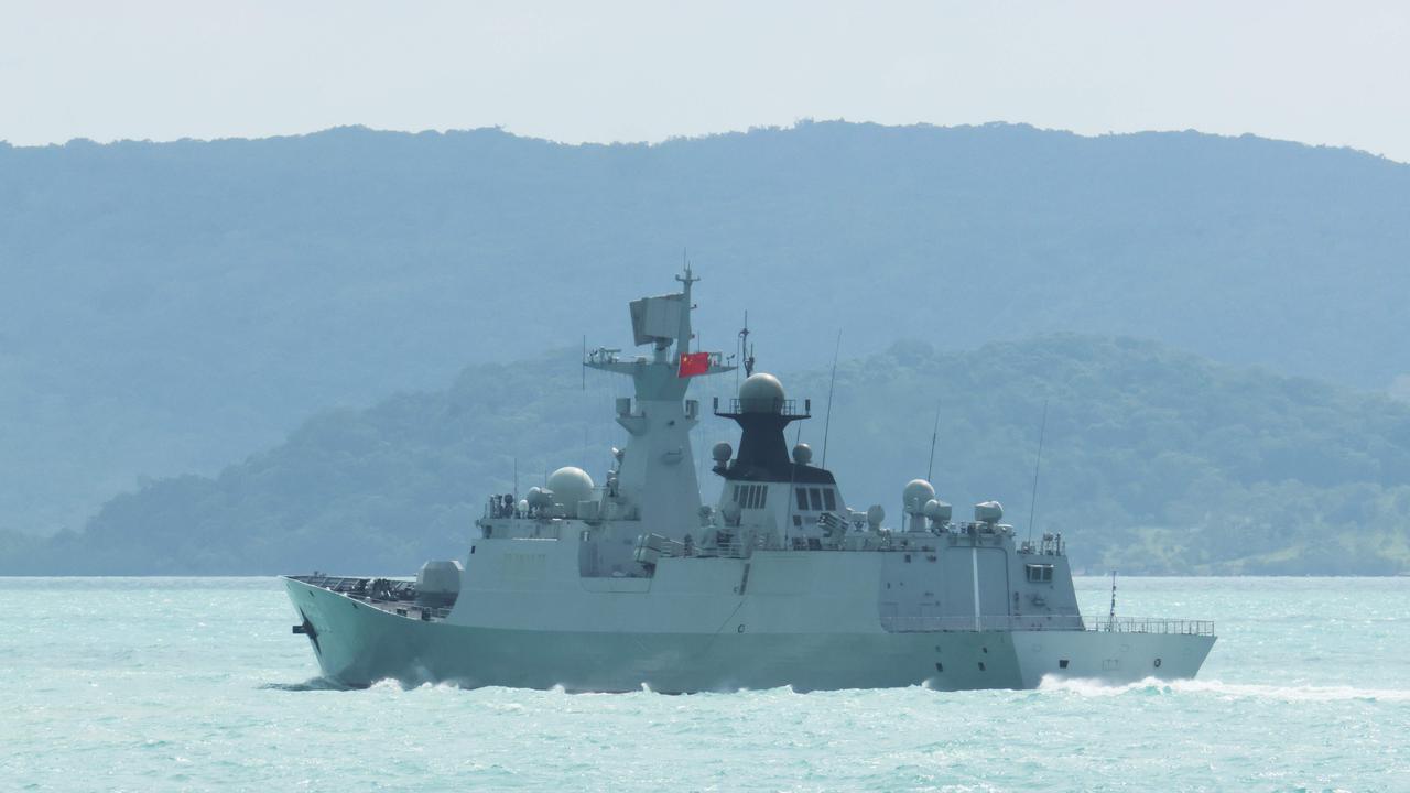 A handout photo taken on February 11, 2025 and released on February 13, 2025 by the Australian Defence Force shows China's People’s Liberation Army-Navy Jiangkai-class frigate Hengyang, part of a task group operating to the north east of Australia.