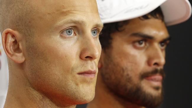 Q Clash Five press conference at Metricon Stadium, Carrara on the Gold Coast. Suns Gary Ablett and Karmichael Hunt.