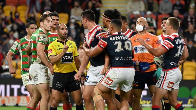 Fireworks between Joseph Manu and Latrell Mitchell.