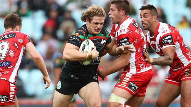 George Burgess drives into the Dragons. (Brendon Thorne/Getty Images)