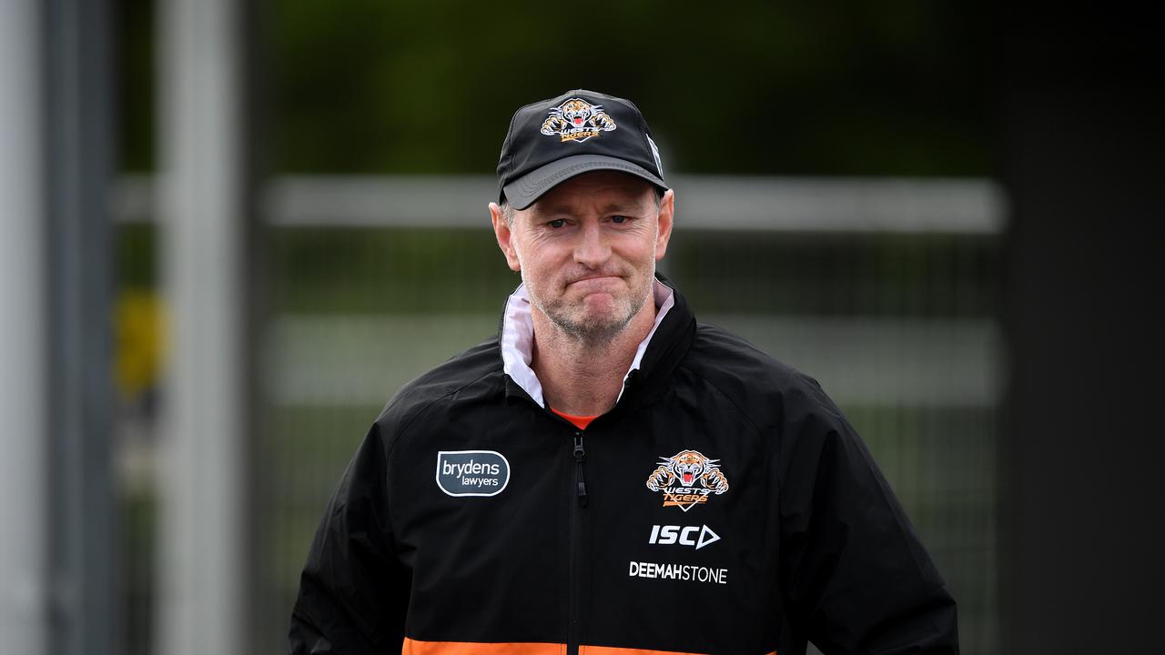 Tigers coach Michael Maguire during a Wests Tigers NRL training session. (AAP Image/Joel Carrett)