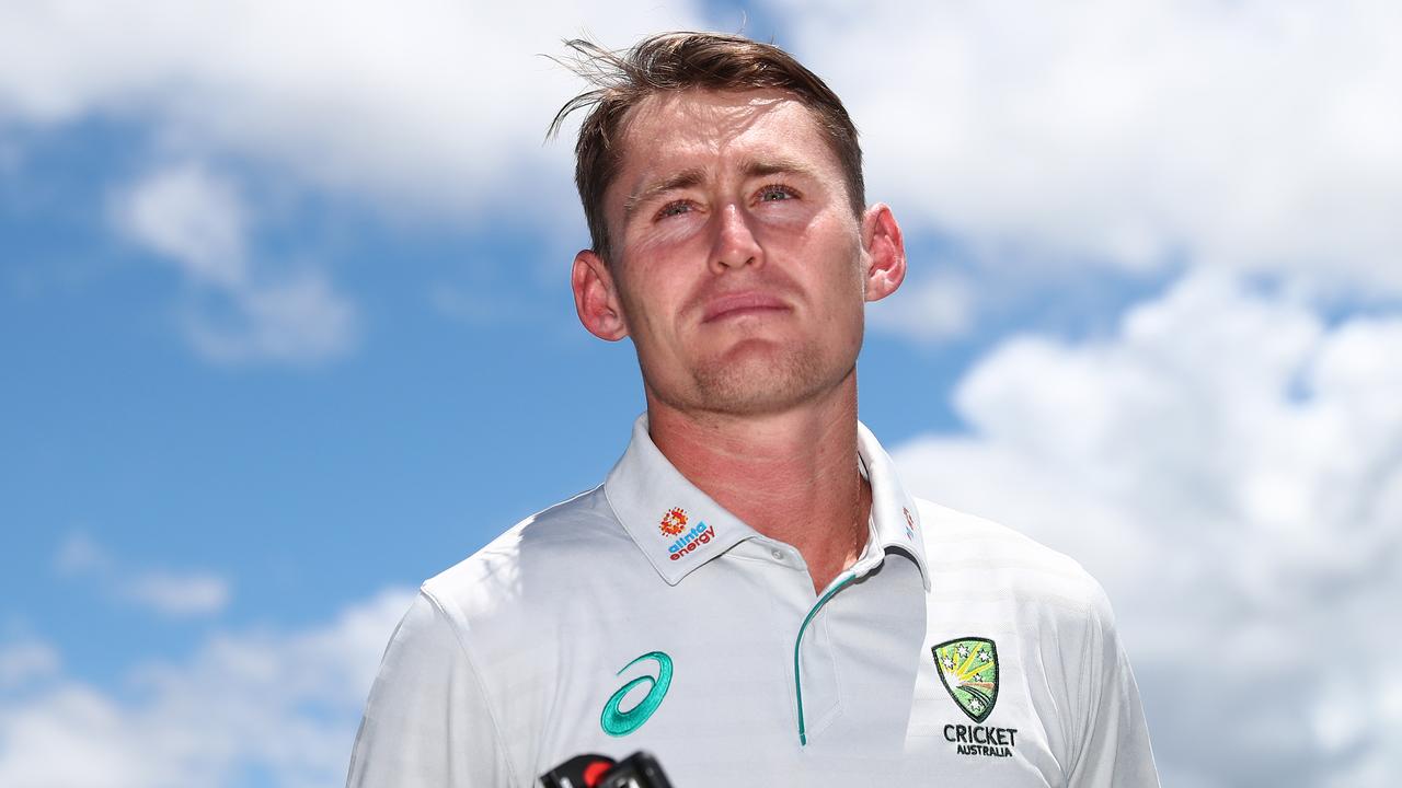 Australian No. 3 Marnus Labuschagne speaks with media at Redlands CC. Photo by Chris Hyde/Getty Images