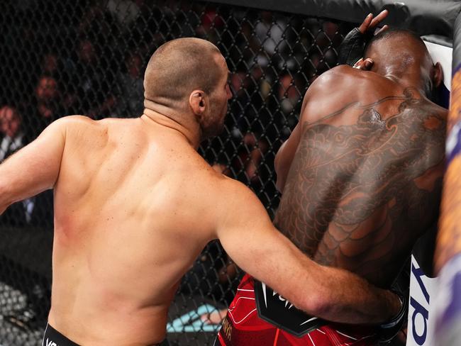 Sean Strickland nearly stopped Israel Adesanya in the first round. Chris Unger/Zuffa LLC via Getty Images)