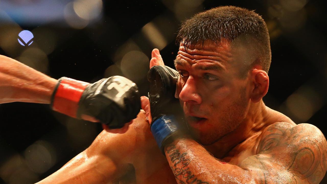 DALLAS, TX - MARCH 14: Rafael dos Anjos in the Lightweight Title bout during the UFC 185 event at American Airlines Center on March 14, 2015 in Dallas, Texas. (Photo by Ronald Martinez/Getty Images)